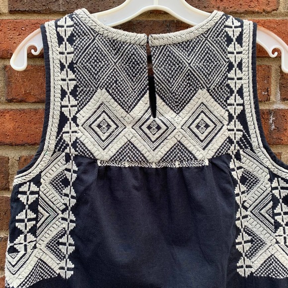 Madewell Embroidered Stitchtake Linen Sleeveless Keyhole Mini Dress Navy Blue S - Picture 7 of 12